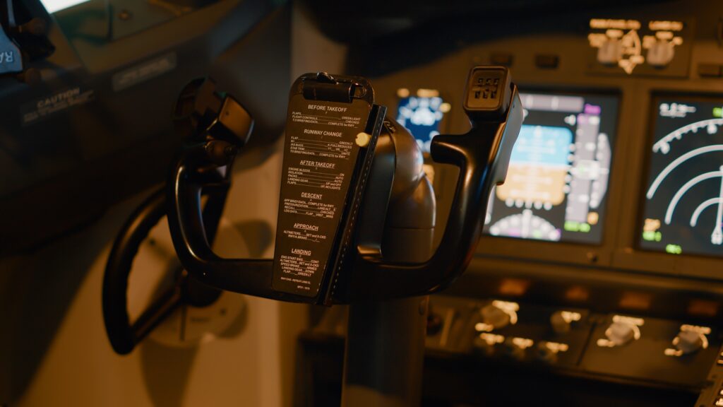 Airplane control panel with dashboard command and lever